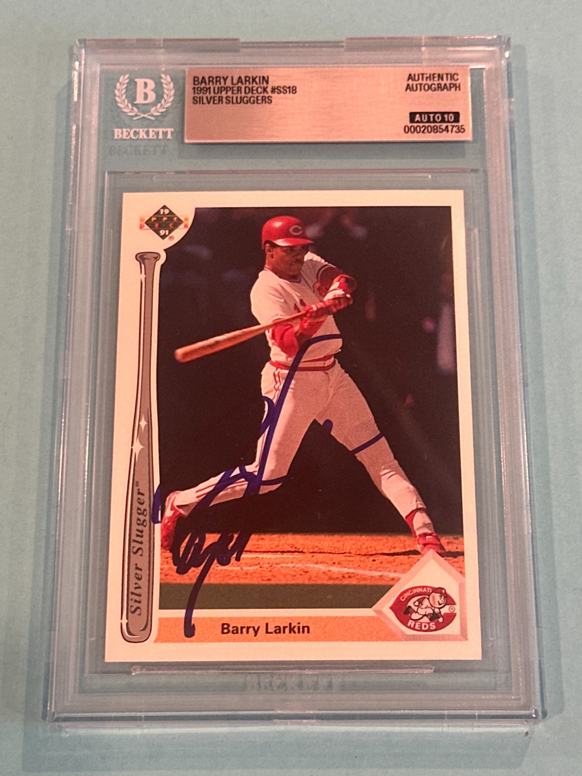 BARRY LARKIN Signed 1991 UPPER DECK SILVER SL Card #SS18 Beckett (BAS) AUTO 10