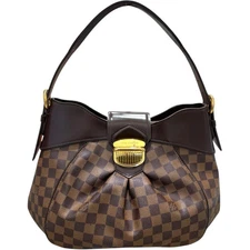 LOUIS VUITTON Sistina MM N41541 Damier Canvas Handbag Brown Push Lock #OK3457