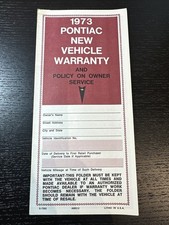 1973 Pontiac BLANK New Vehicle Warranty Plan Book Firebird Trans Am T/A SD 455