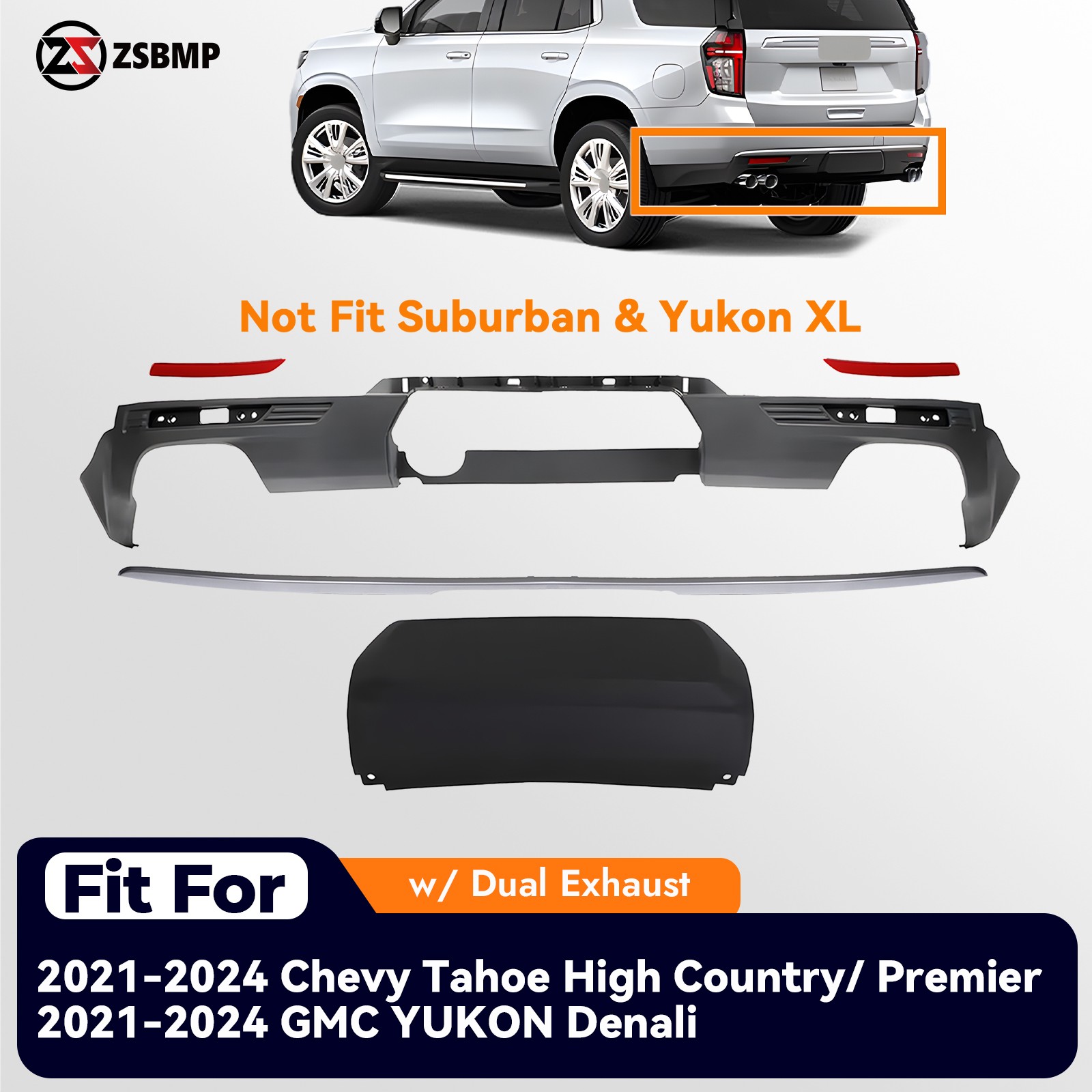 For 2021-2024 Chevy Tahoe GMC YUKON Rear Lower Bumper Cover Kit w/ Trim Molding