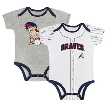 Newborn & Infant Gray/White Atlanta Braves Two-Pack Play Ball Bodysuit Set