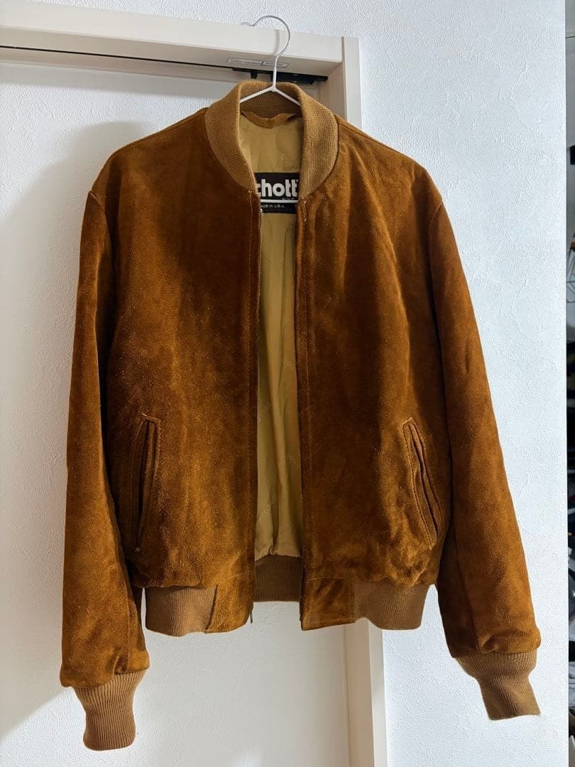 Schott Bomber suede Leather Jacket Blouson Men Size 38 Brown