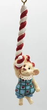Vintage Kurt S Adler KSA Inc Mouse Girl Hanging on to Candy Cane Ornament