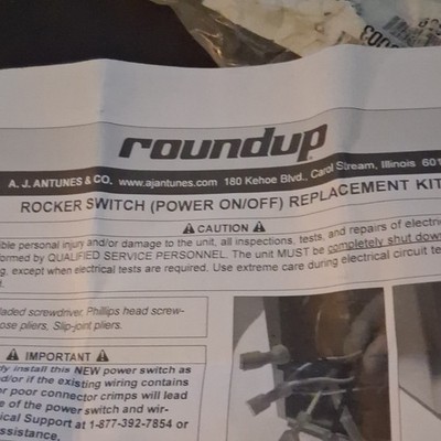Roundup Rocker Switch Power On/Off Replacement Kit Black Plastic Snap-In 7000882