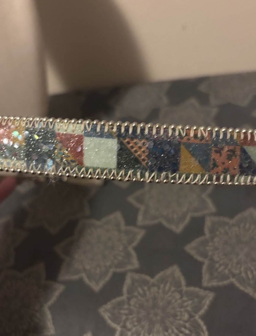 Vintage Patchwork Print Sparkle Medium Large Belt - image 6