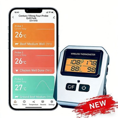 Thermometer Precise Reliable Multi-Probe Meat Wireless Bluetooth BBQ Thermometer