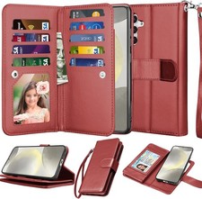 Galaxy S24 Case, Wallet Case with 9 Card Slots, PU Leather Folio Flip Cover La