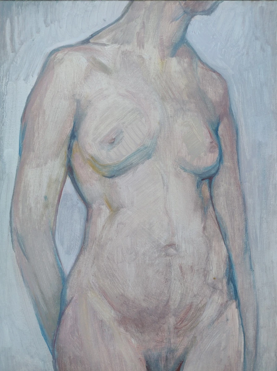 Nude Female Torso Original Oil On Canvas Painting 40x30cm Unframed