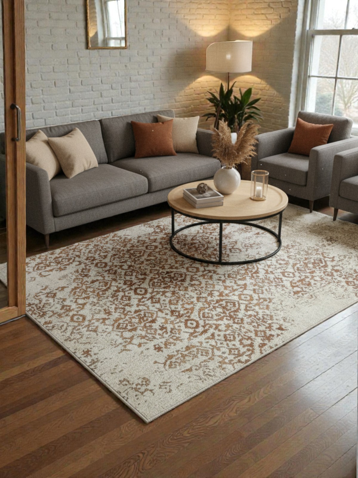 Tapis maison moderne beige 160x230 cm en velours doux pour salon contemporain