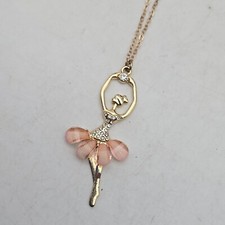 Ballerina Necklace Flower Petal Skirt Clear Rhinestone Goldtone 20" Chain