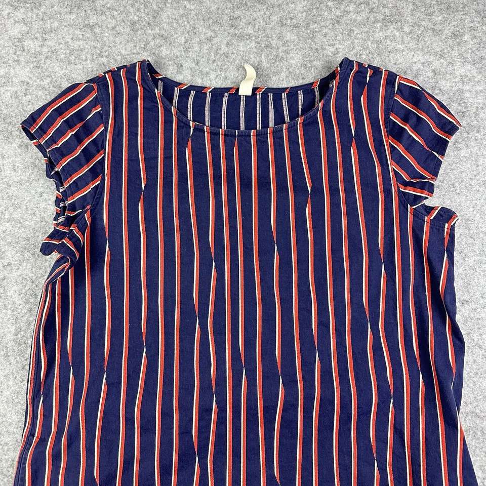 Vestido Hanna Andersson Para Mujer L Azul Rayas Cambio Elastizado Gorra Mangas Bolsillos Foto 2 de 4