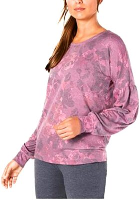 Ideology Floral-Print Balloon-Sleeve Sweatshirt, Size: Medium Red