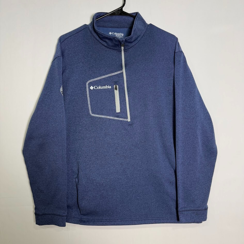 1/2 Zip Pullover Men M Blue Long Sleeve Chest Pocket Lightwe