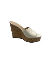 Veronica Beard Women Dali Python Embossed Leather Wedge Sandal Sz 8.5 M In White