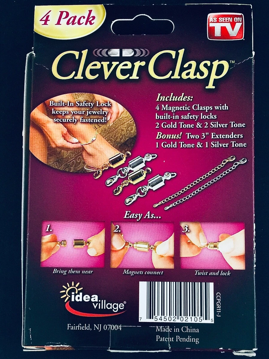 NOS 4 PCK CLEVER CLASP AS SEEN ON TV MAGNETIC JEWELRY CLASPS GOLD SILVER TONES