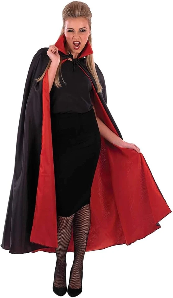 Hombres Mujeres Negro y Rojo Vampiro Capa Collar para Adulto Drácula Halloween Disfraz Foto 2 de 4