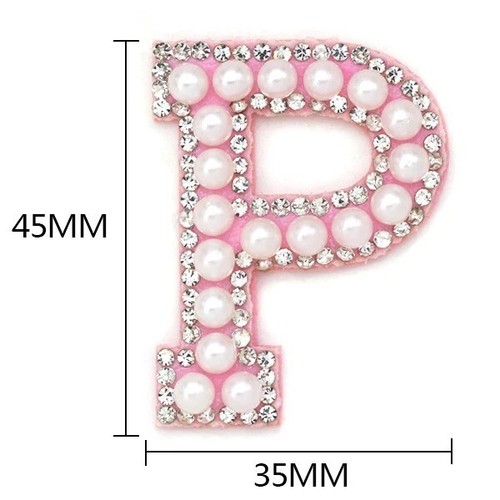 1Pcs Pink Bottom Pearl Letter Patches English Alphabet Rhinestone Patch Applique - Picture 40 of 54