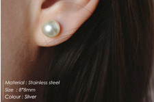 Faux Pearl Round earrings - 8 mm- 316L stainless steel fast free UK delivery