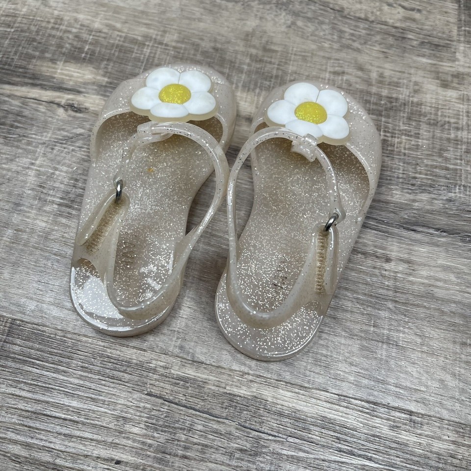 Old Navy Beige Flower Power T Strap Jelly Sandals Toddler Girls Size 6