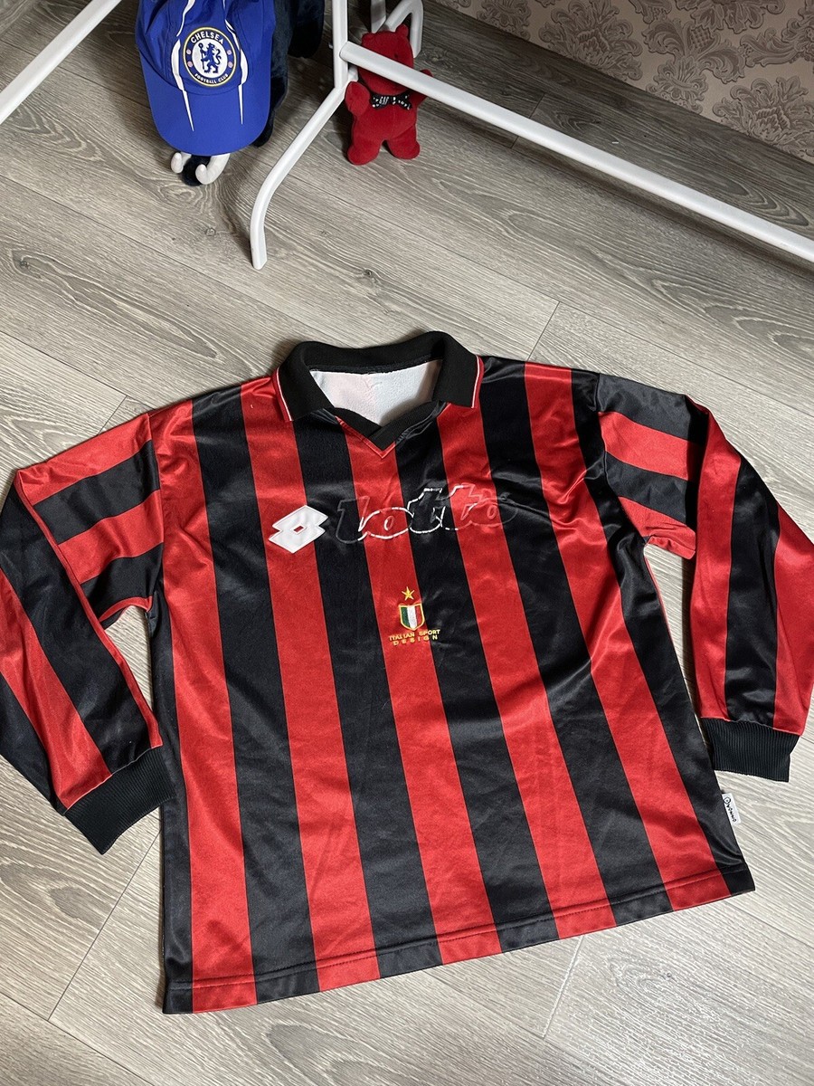 ウェア 90s LOTTO FC Milan Football Game Shirt LOTTO AC MILAN JERSEY LONG SLEEVE FOOTBALL SHIRT SOCCER HOME