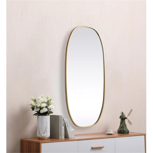Elegant Decor Brynn 24x48" Oval Modern Metal Wall-Mounted Mirror in Brass - Picture 9 of 11