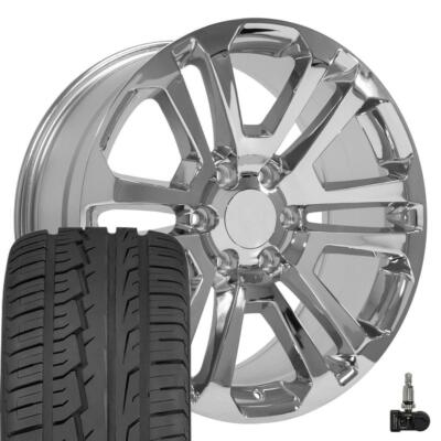 20 in Chrome CK158 Rims, 275/55r20 Tires & TPMS Set Fit Escalade Sierra Yukon