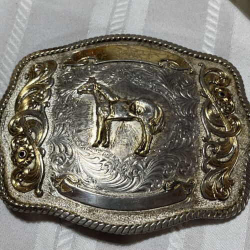 Vintage Montana Silversmith Sterling Silver Plated Belt Buckle Horse 2 Rubies - Picture 9 of 12