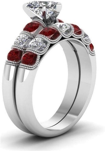 Classic Red/Blue 14K White Gold Plated Heart Shape Cubic Zirconia Women's Ring - 第 7/13 張圖片