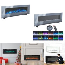 Electric Wall Mounted Fireplace - High Gloss 50 60 72inch Inset LED Fire +Remote