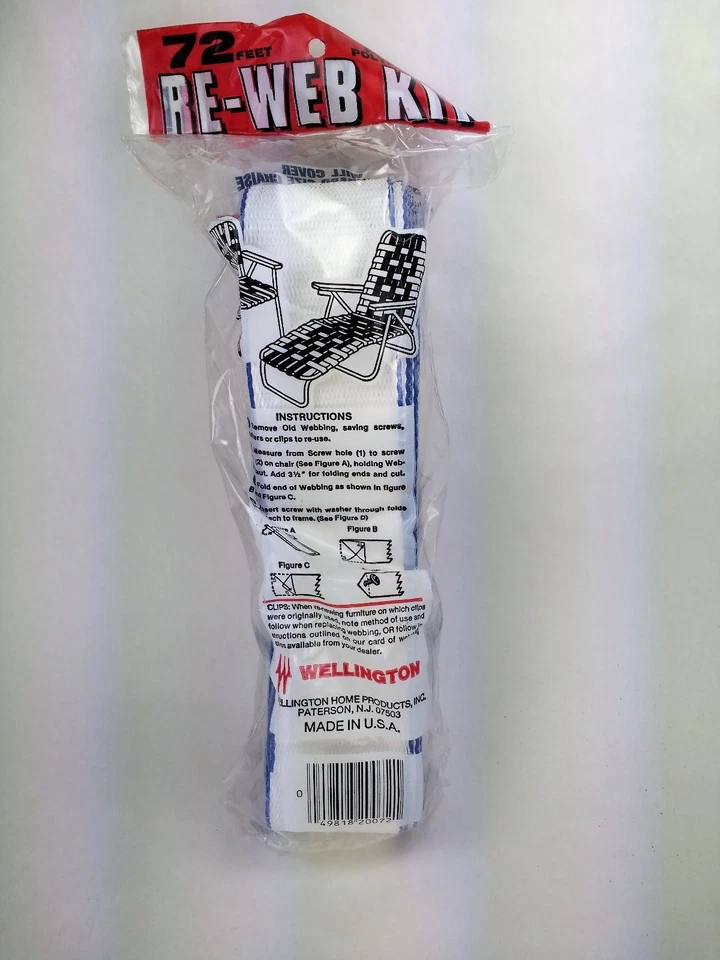 Correa para silla de césped Wellington 72 pies, nueva en paquete BLANCA borde azul delgado 2 1/4 pulgadas Foto 3 de 4