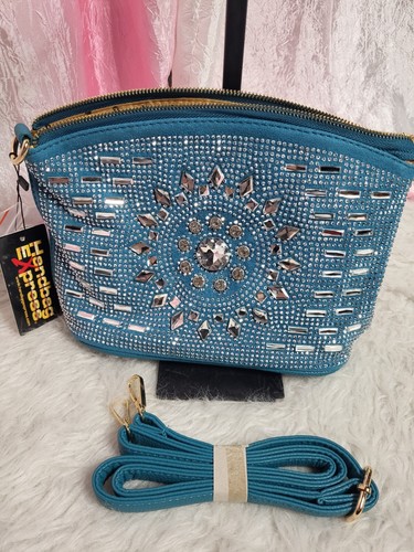 Dark Turquoise Boho Rhinestone Unique Crossbody Evening Purse