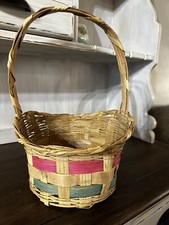 Handmade Vintage Wicker Easter Basket 1950-60 HandMade In Mexico Multi Color 2 