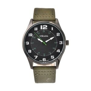 STRADA Japanese Movement Watch with Army Green Faux Leather Strap 6.25-8.25