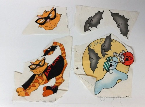 Vintage 4 Iron On Transfers Fabric Halloween Ghost, Bat Cat, Bats 1993 Kingdom