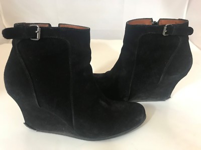 LANVIN 12418 BLACK SUEDE WEDGE ZIP UP BOOTIE SZ 36.5