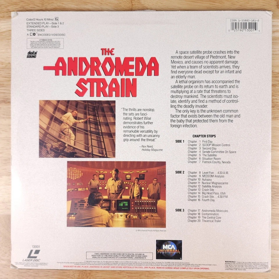 The Andromeda Strain Laserdisc LD Movie Letterbox Edition Michael Crichton Foto 2 de 4