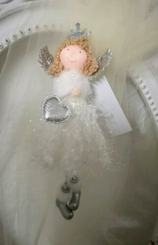 WeRChristmas Angelo Per Punta Dell'Albero Di Natale - Tessuto Bianco E Argento Con Ali - 25 Cm - 3