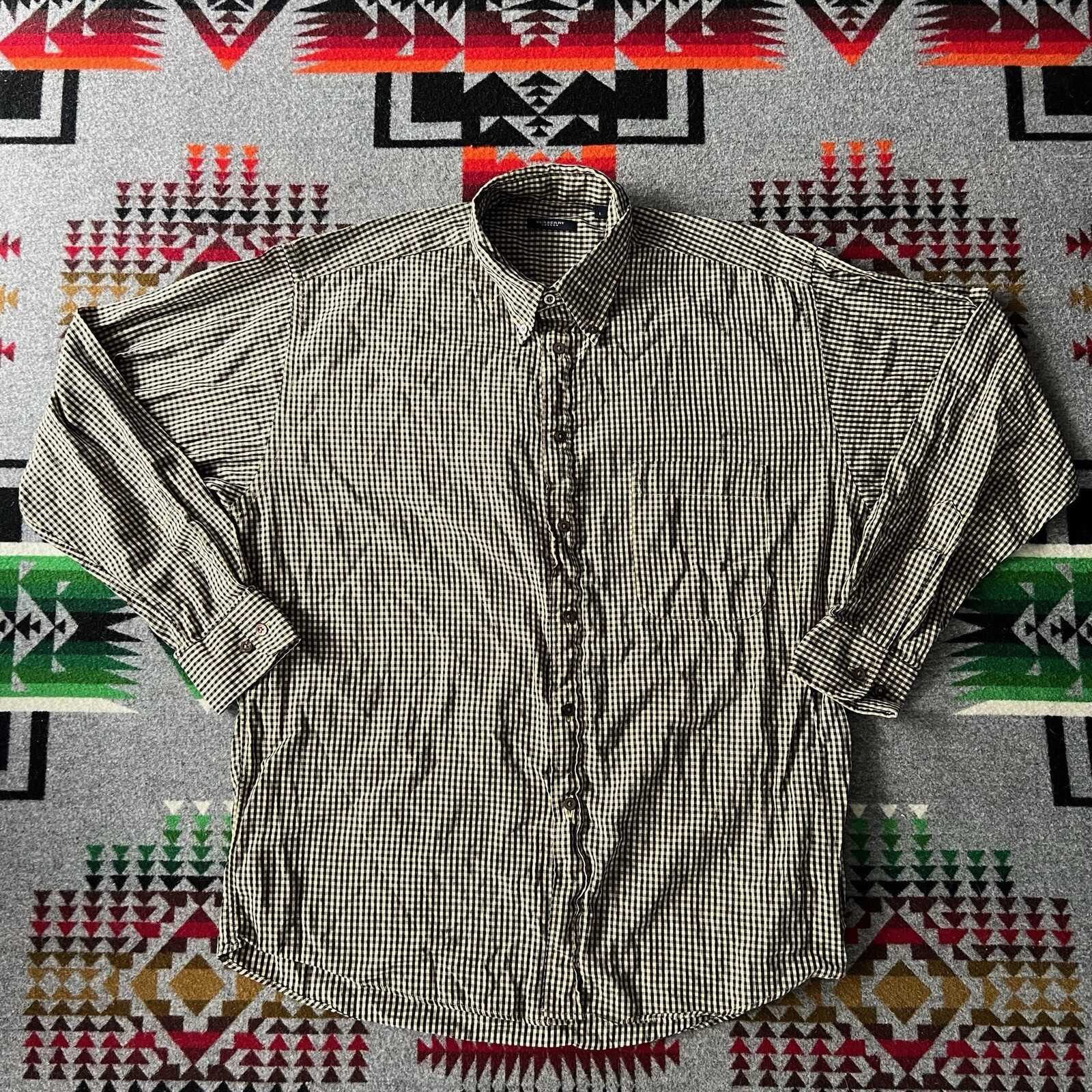 Burberry London Men's Classic Tartan Plaid Button Down Shirt Size Large EUC A5-image