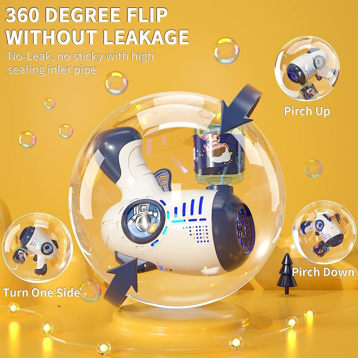 Bubble Gun For Kids With 360 Leak-proof Design, Machine Gun With Light, blower Machine 5000+ Bubbles/ Minute,outdoor Bubble Toy With 1 Bubble  Solutio