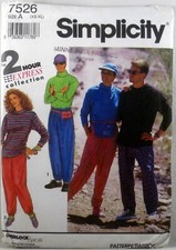 SIMPLICITY PATTERN 7526 UNCUT Unisex Stretch Pants  Shirt SIZE: A XS-XL