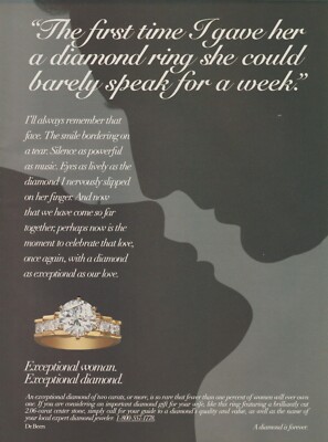 1993 De Beers Jewelry - Silhouette Kissing Couple ''Barely Speak''- Print Ad Photo