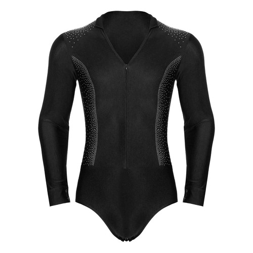 Men Dance Shirts One Piece Long Sleeve Bodysuit Latin Samba Salsa Tango - Picture 20 of 141
