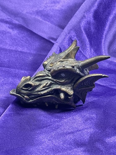 Metal Gems Brass Dragon Head Trinket Stash Box Treasure Ren Faire Heavy Hinged - Picture 6 of 9
