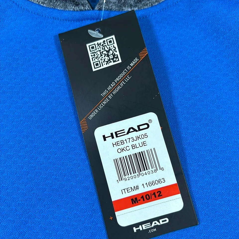 头部连帽套衫青少年中号 10/12 蓝色灰色运动网球拉链口袋 — 第 3/4 张图片