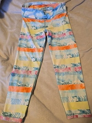 ATHLETA Girl Leggings High Rise L/12 Pastel Palms Blue, Orange, Chartreuse,...