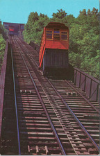 POSTCARD-THE RED AND YELLOW CARS OF THE DUQUESNE INCLINE, PITTSBURGH, PA.
