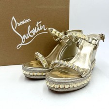 Christian Louboutin Wedge sole Platform Sandal Gold Studded EU:39