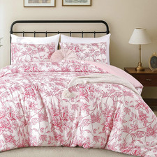 Queen Size Comforter Set - Pink Floral Comforter, 3 Piece Cute Floral Bedding fo