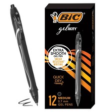 BIC Gelocity Quick Dry Black Gel Pens, Medium Point 0.7mm , 12-Count Pack, Retr