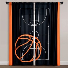 Basketball Game Window Curtain Panel Set, Pair, 52" W x 84" L, Black  Orange...
